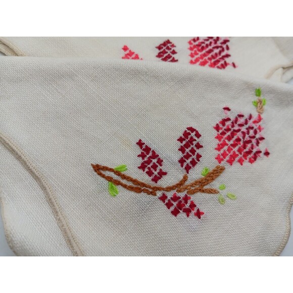 Vintage Linen Luncheon Napkins Pink & Red Rosebud Cross-stitch Set Of 5 Tea Time - Picture 3 of 8